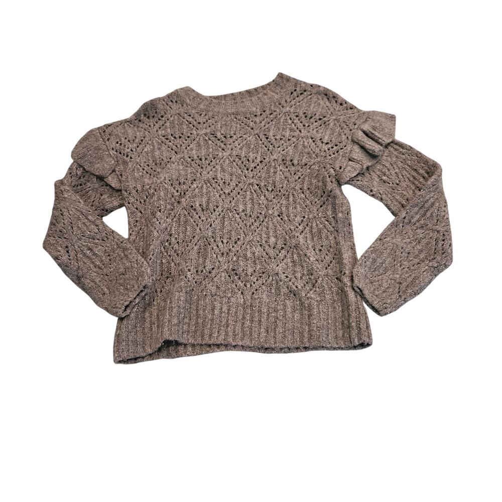 Old Navy Size Small Gray Pointelle Ruffle Sleeve Wool Blend Sweater